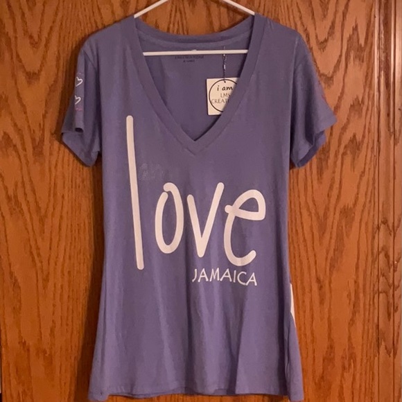 love Jamaica Cap Sleeve XL Deep V-neck Soft T-shirt - Picture 1 of 9
